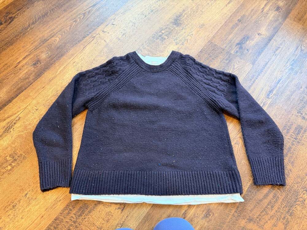 DESIGNHISTORY Speckled Cable Knit Layered Look Sweater Dark Brown Medium
